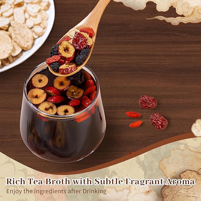 Ginseng Five Treasures Tea Kidney Tea - Ginseng & Mulberry Herbal Teas Natural Chinese Red Date Kidney Cleanse Detox Teas Bag for Men Women