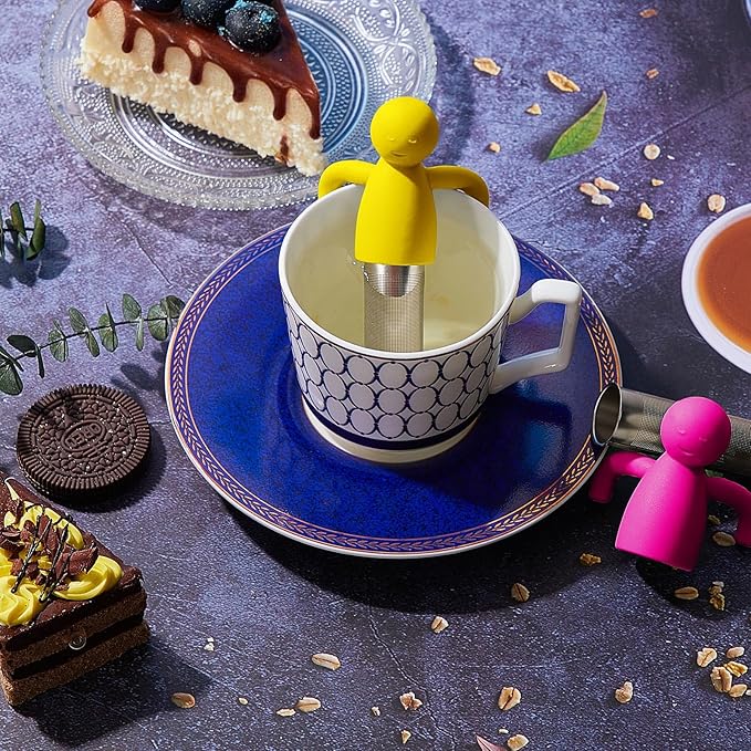 Hicarer 4 Pieces Tea Infuser for Loose Tea Cute Fine Mesh Tea Strainer Stainless Steel Tea Filter Ball Tea Diffuser Steeper for Teacups Teapots (Gray,Blue,Rose Red,Yellow)