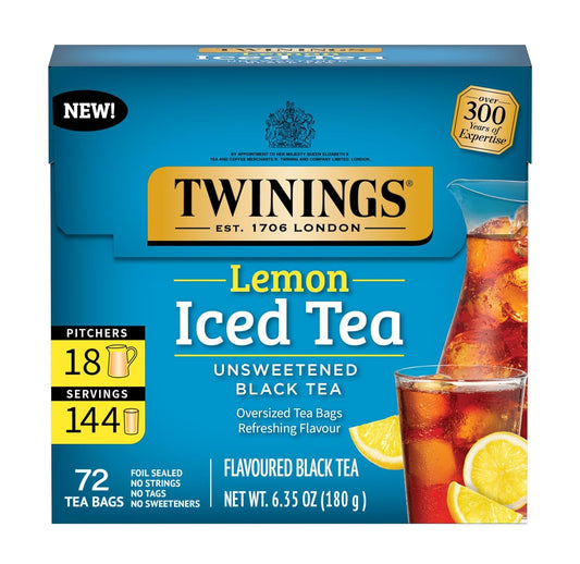 Twinings Lemon Black, Unsweetened Iced Tea Bags, 72 CT Box (1 Pack)