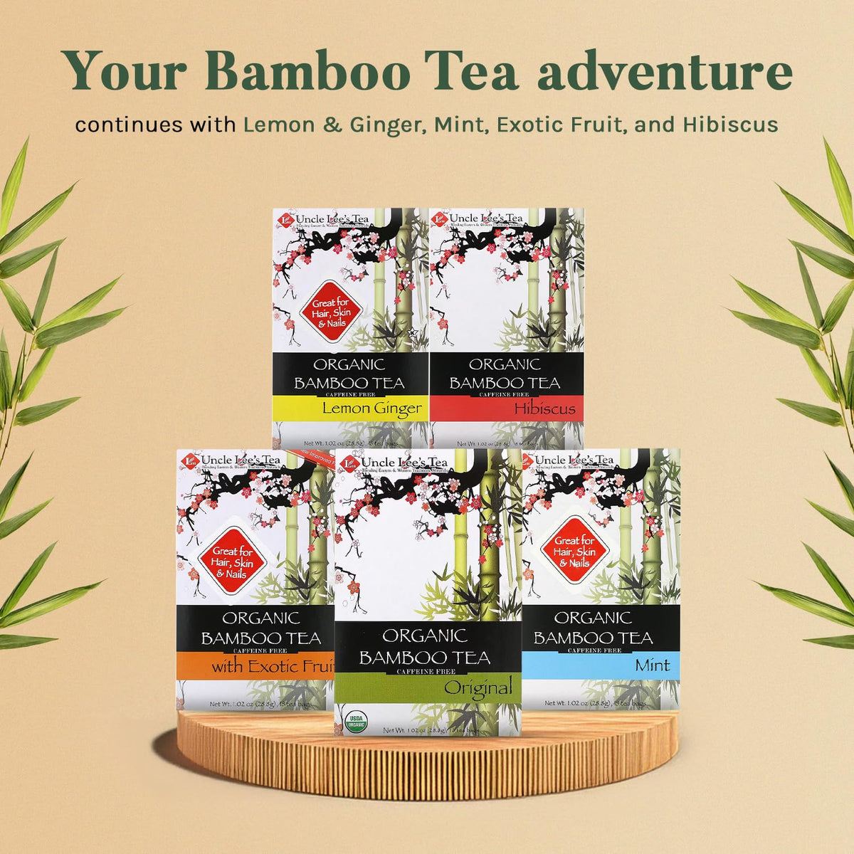 Uncle Lee's Tea Uncle Lee's Organic Tea, Bamboo 2-Pack – Delicate & Refreshing Brew, Naturally Caffeine Free, Great for Hair
