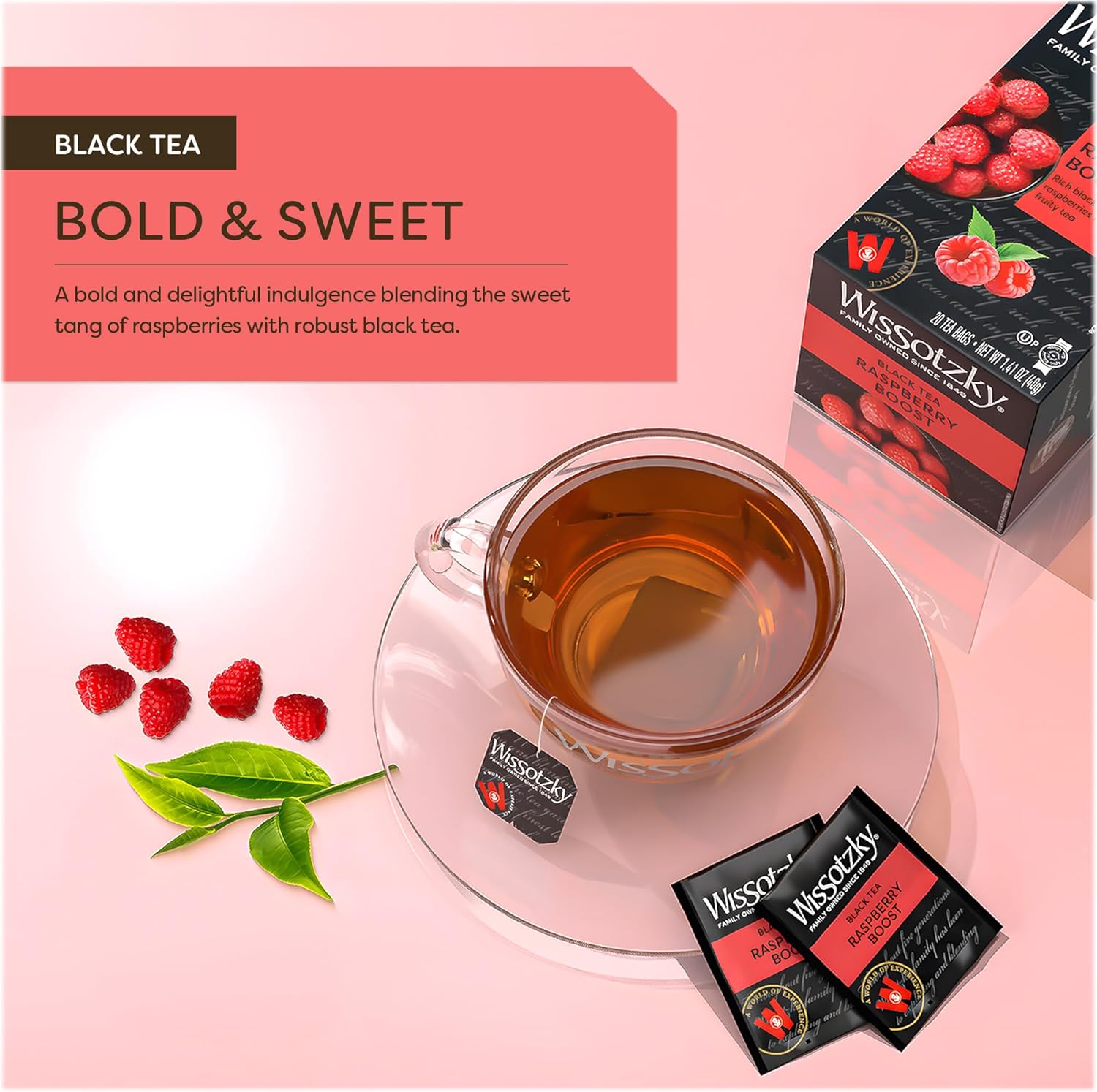 Wissotzky Raspberry Boost Black Tea, 20 Tea Bags | Bold Berry Tea | Antioxidant Rich | Fruity Black Tea Bags