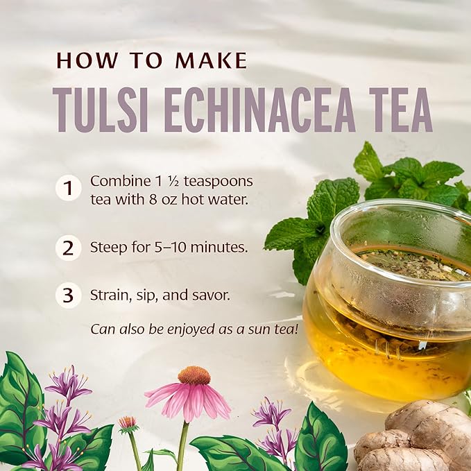 Banyan Botanicals Tulsi Echinacea Tea – Organic Immune Support with Turmeric & Rosehip – Caffeine Free Tea for Healthy Immune Function* – 2 oz