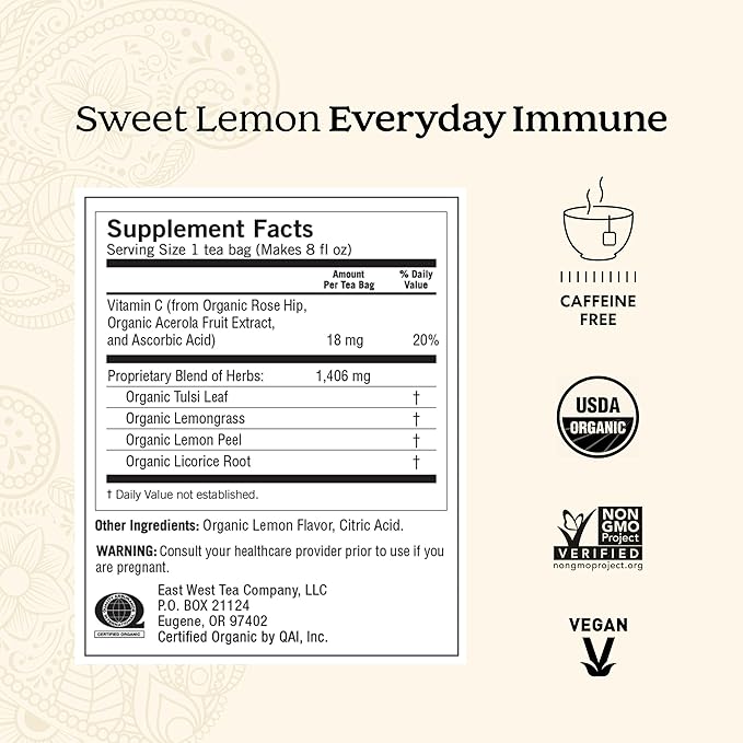Yogi Tea Sweet Lemon Everyday Immune - 16 Bags per Pack (4 Packs) - Daily Immune Support Tea - Delicious Lemon Tea Bags - Includes Tulsi, Lemongrass