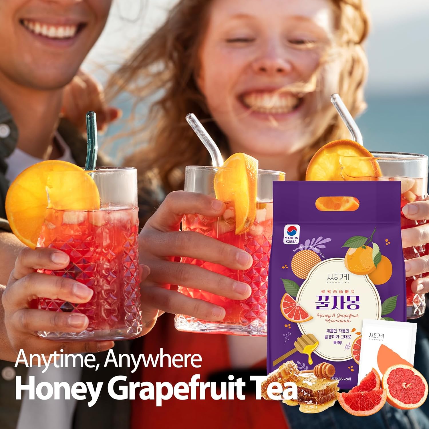 Ssanggye Korean Honey Grapefruit Tea 30g X 25pcs, All Natural Fresh Grapefruit Tea With Honey Marmalade Jam, Sauce For Salad Spread Ade Cocktail Dressing Portable Sachets For On-The-Go Sweet 꿀 자몽차
