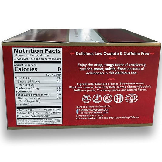 Veloxa™ Very Low Oxalate Tea (90 Pyramid Tea Bags (3 Cartons), Devine Cranberry Low Oxalate Echinacea)
