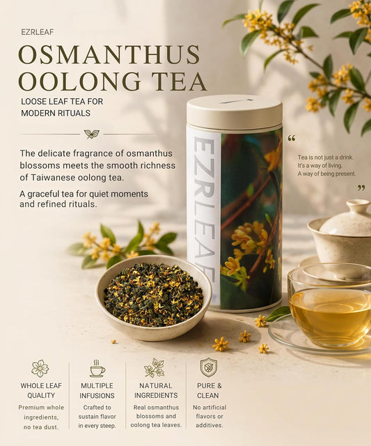 Premium Osmanthus Jin Xuan Oolong Loose Leaf Tea 1.76oz (50g) Taiwan High Mountain Tea, Natural Milky Aroma, Real Osmanthus Scented, Vacuum-Sealed for Peak Freshness, Serving 17-25 Cups