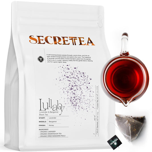 Organic Lavender & Bergamot Earl Grey Black Tea, 100% Real ingredients,40 Count Unwrapped Sachets, Biodegradable Tea Bag, By T Secretea, Lullaby
