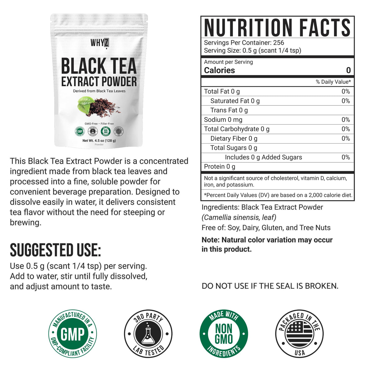 WHYZ Instant Black Tea Extract Powder, Unsweetened Iced Tea Extract, 4.5 oz