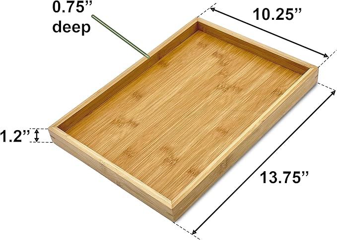 Bam & Boo Natural Bamboo Serving Tray Modern Rectangular (Bamboo, 13.75” x 10.25" x 1.2") for Food, Drinks, Decor, Vanity in Home, Kitchen, Bathroom