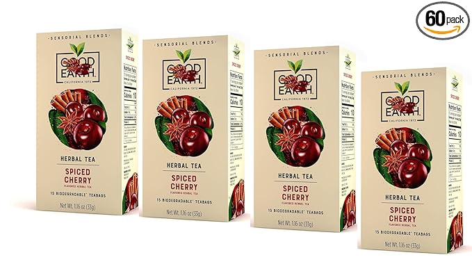 G00DEARTH Herbal Tea Spiced Cherry Flavored, Pack of 60 Teabags, Sensorial Blend, Natural