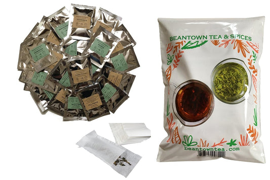 Beantown Tea & Spices - Tea Sampler Value Pack. 30 Gourmet Loose Leaf Tea Samplers & 100 Filters. Variety Pack