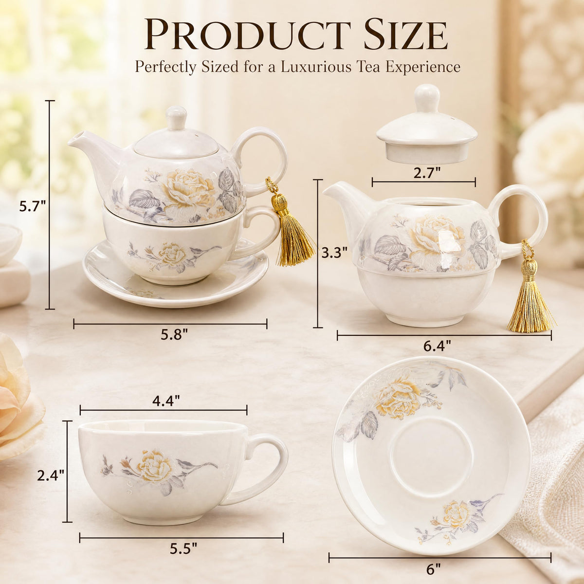 Nagpew Tea for One Set, Porcelain Floral Teapot Cup Saucer Set