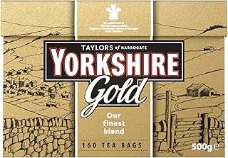 Yorkshire Tea, Gold, Pillow Tea Bags, 160 Count (Pack of 1), Premium Blend, Rich, Smooth, and Satisfying, Classic British Breakfast Blend, Caffeinated, Enjoy Hot or Iced, 160 Teabags