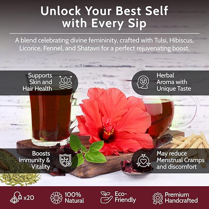 Blooms & Leopard Premium Herbal Tea Bags – Feline Blossom Blend with Hibiscus, Licorice, Fennel, Tulsi & Shatavari – Caffeine-Free Tea