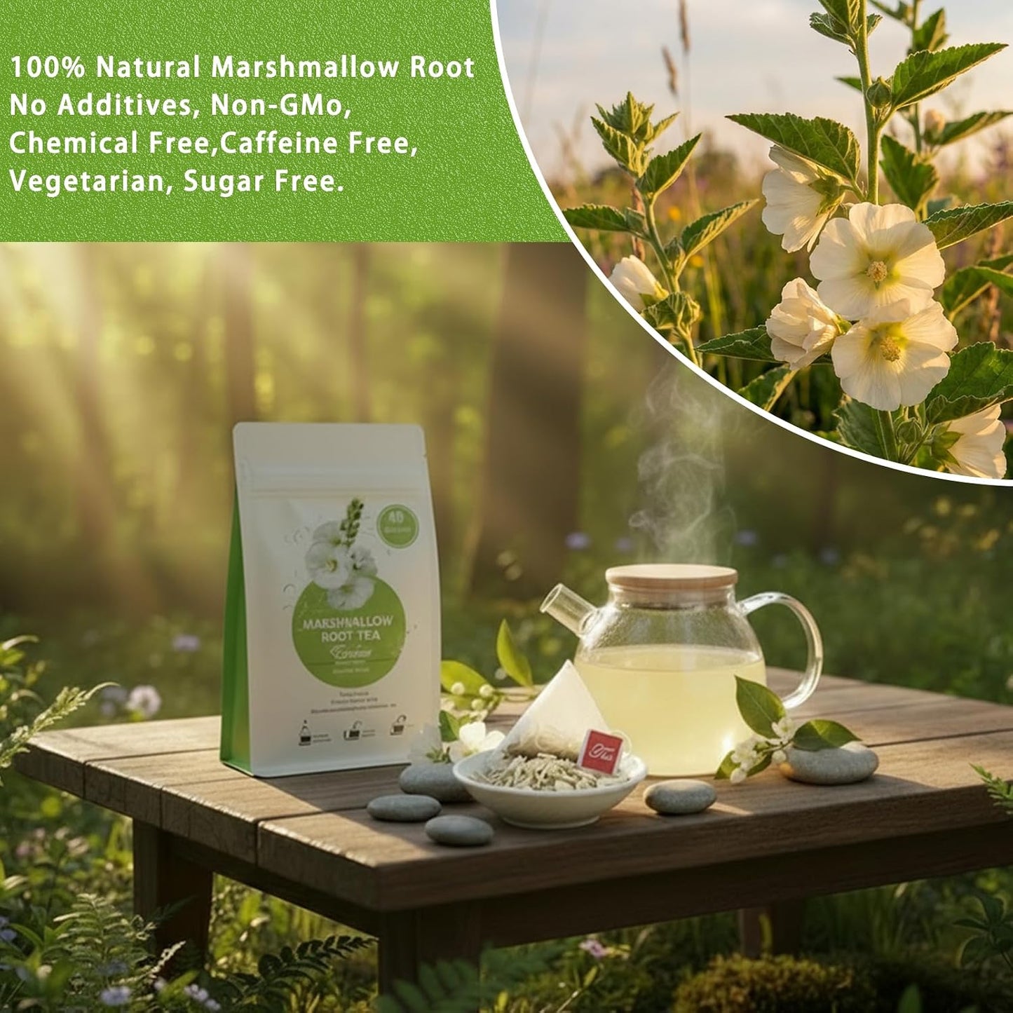 Samcci Marshmallow Root Tea Bags, 40 Count, Pure Althaea Officinalis