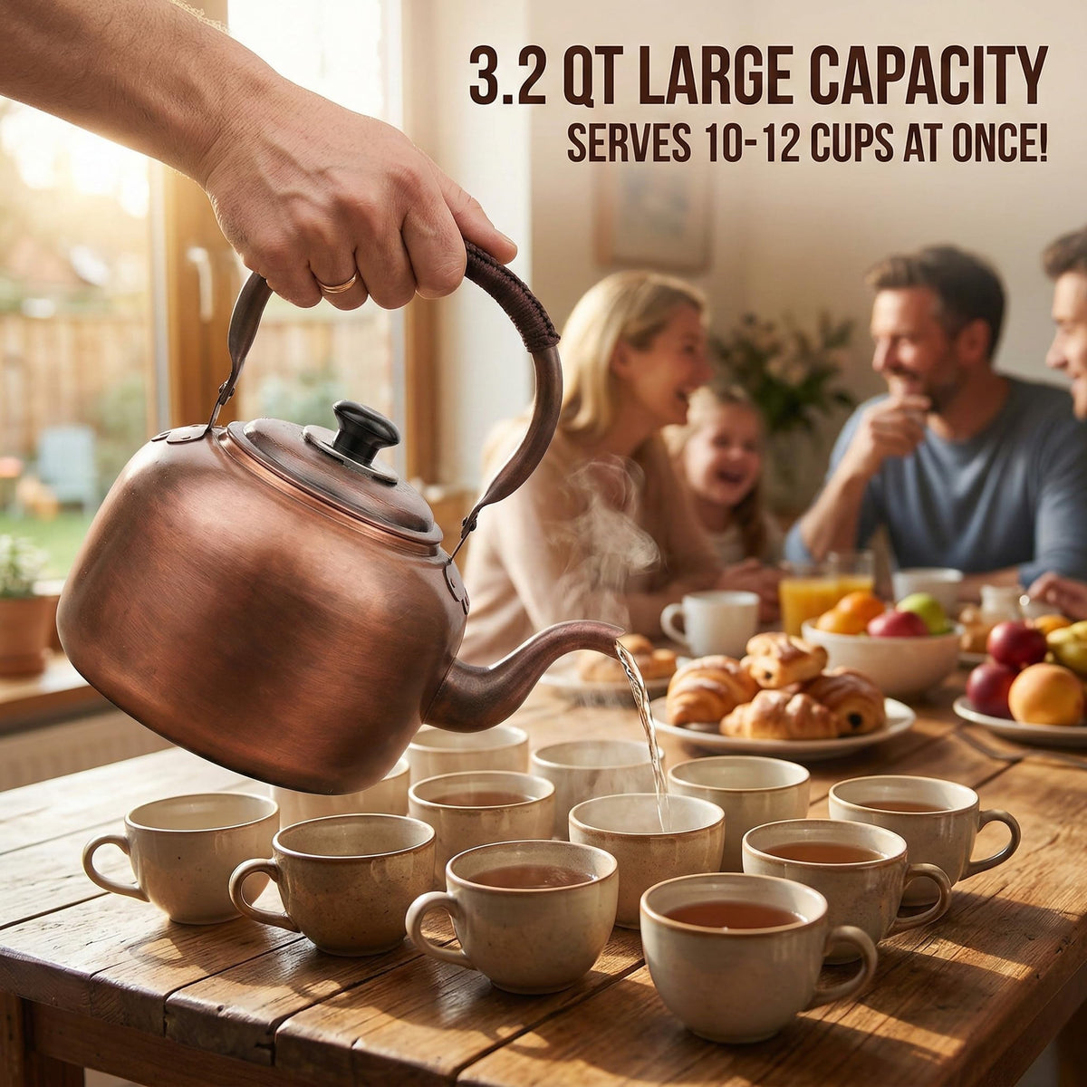 wloadry 3.2 QT Solid Copper Whistling Kettle | Large Capacity & Cool-Touch Handle