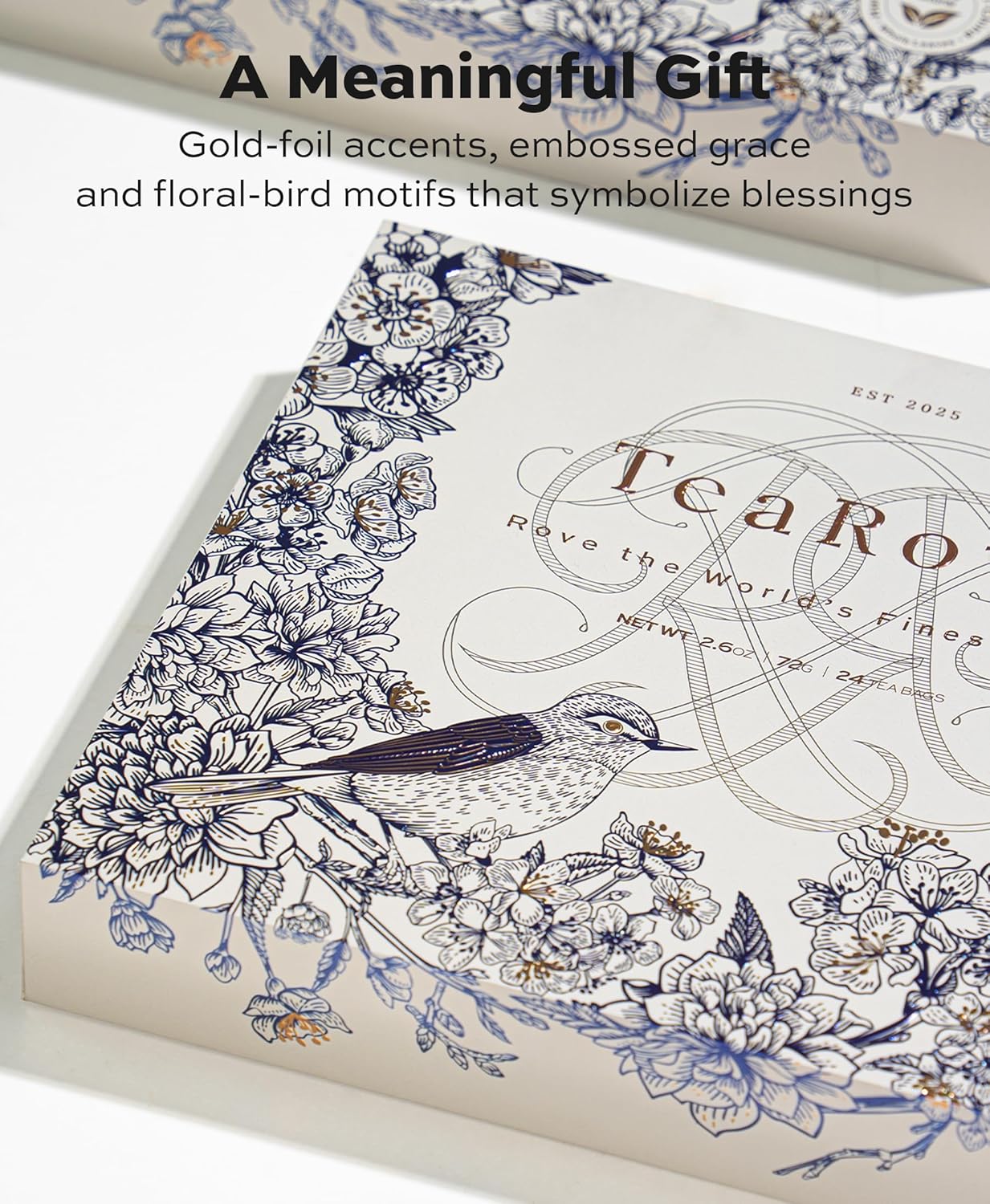 TeaRove Premium Tea Sampler Gift Set with Gold-Foil Presentation Box, 24 Assorted Variety Pyramid Infuser Bags, 6 Flavors Handcrafted Black, Oolong, Jasmine Green, Herbal Tea Sampler Gift for Tea Lover