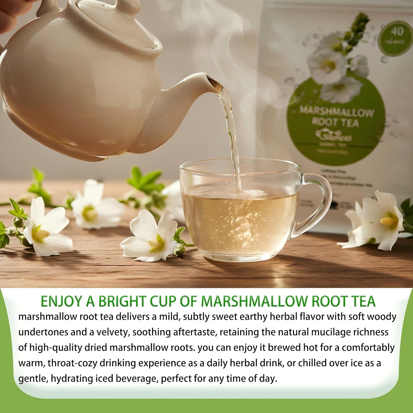 Samcci Marshmallow Root Tea Bags, 40 Count, Pure Althaea Officinalis