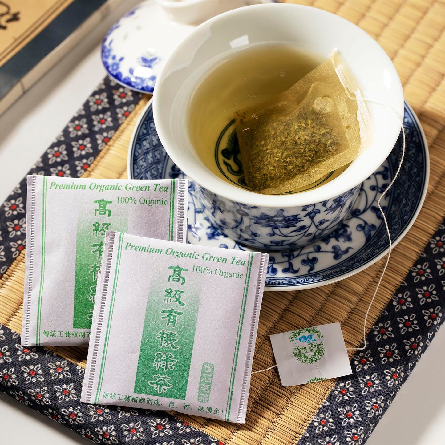 Wing Hop Fung Premium Organic Green Tea Fresh Sealed Natural Leaves Individually Wrapped 100 Tea Bags Perfect for Hot or Iced Tea