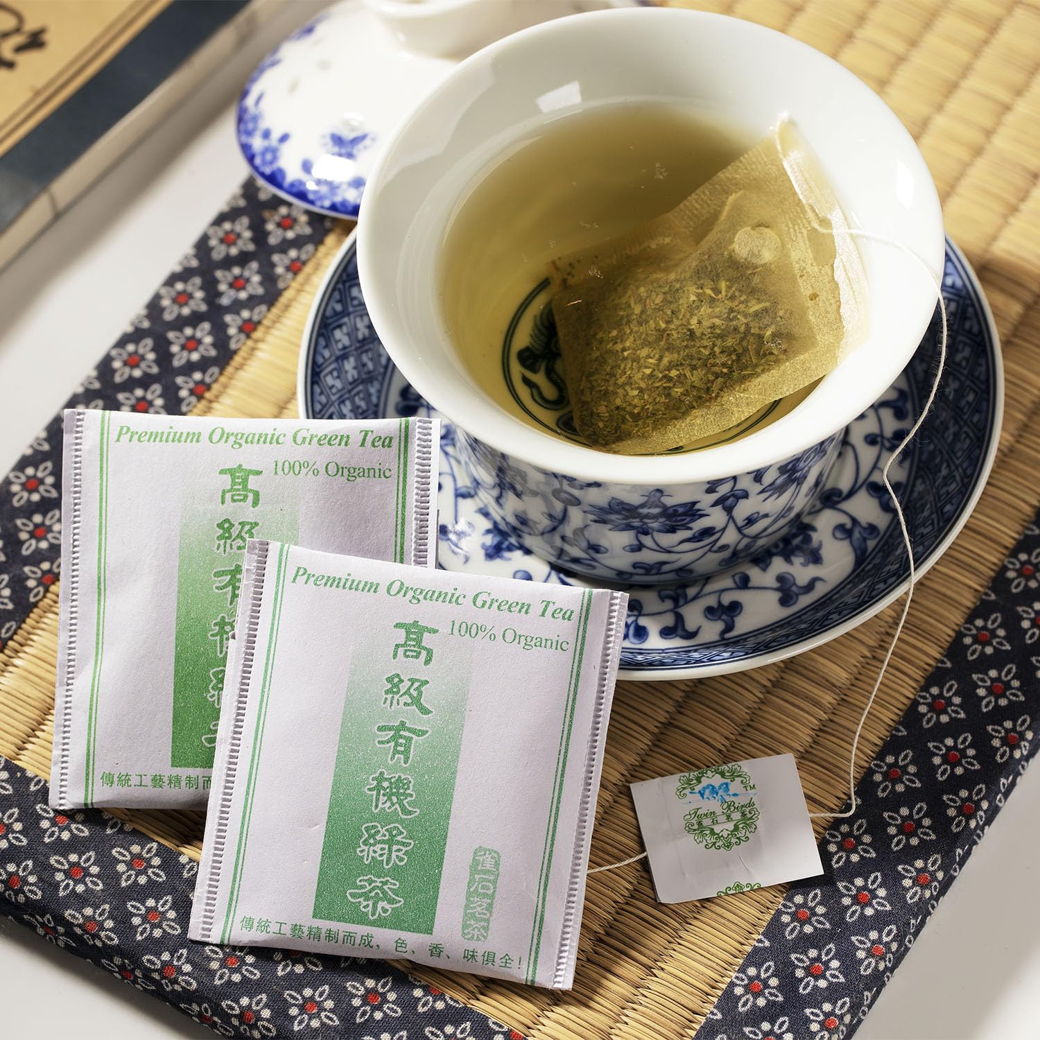 Wing Hop Fung Premium Organic Green Tea Fresh Sealed Natural Leaves Individually Wrapped 100 Tea Bags Perfect for Hot or Iced Tea