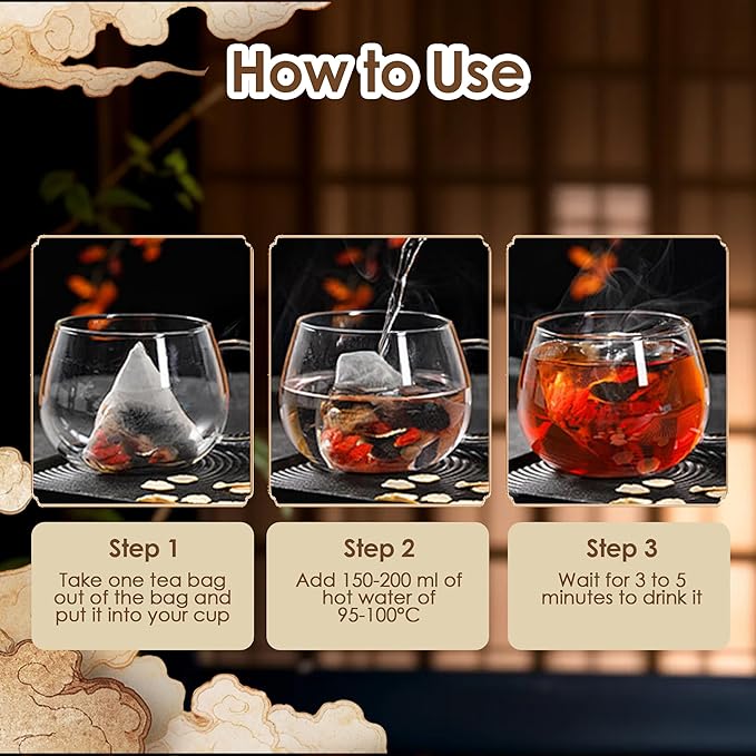 Ginseng Five Treasures Tea Kidney Tea - Ginseng & Mulberry Herbal Teas Natural Chinese Red Date Kidney Cleanse Detox Teas Bag for Men Women