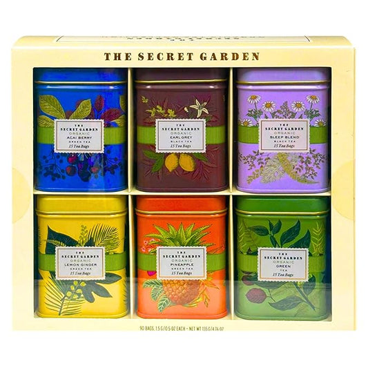 Organic Tea Sampler Gift Set 90 Bags in 6 Designer Tins Premium Assorted Flavors: Acai Berry, Earl Grey, Sleep Herbal, Lemon Ginger, Pineapple, Green Tea