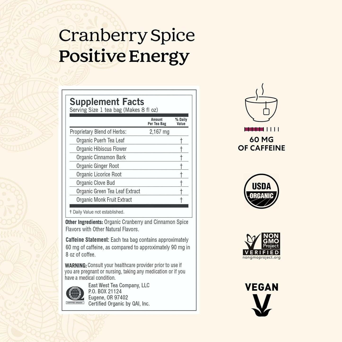 Yogi Tea Cranberry Spice Positive Energy - Organic Puerh Tea - Supports Focus & Energy - Caffeinated - Includes Cinnamon, Ginger & More - 16 Tea Bags Per Pack (4 Packs)