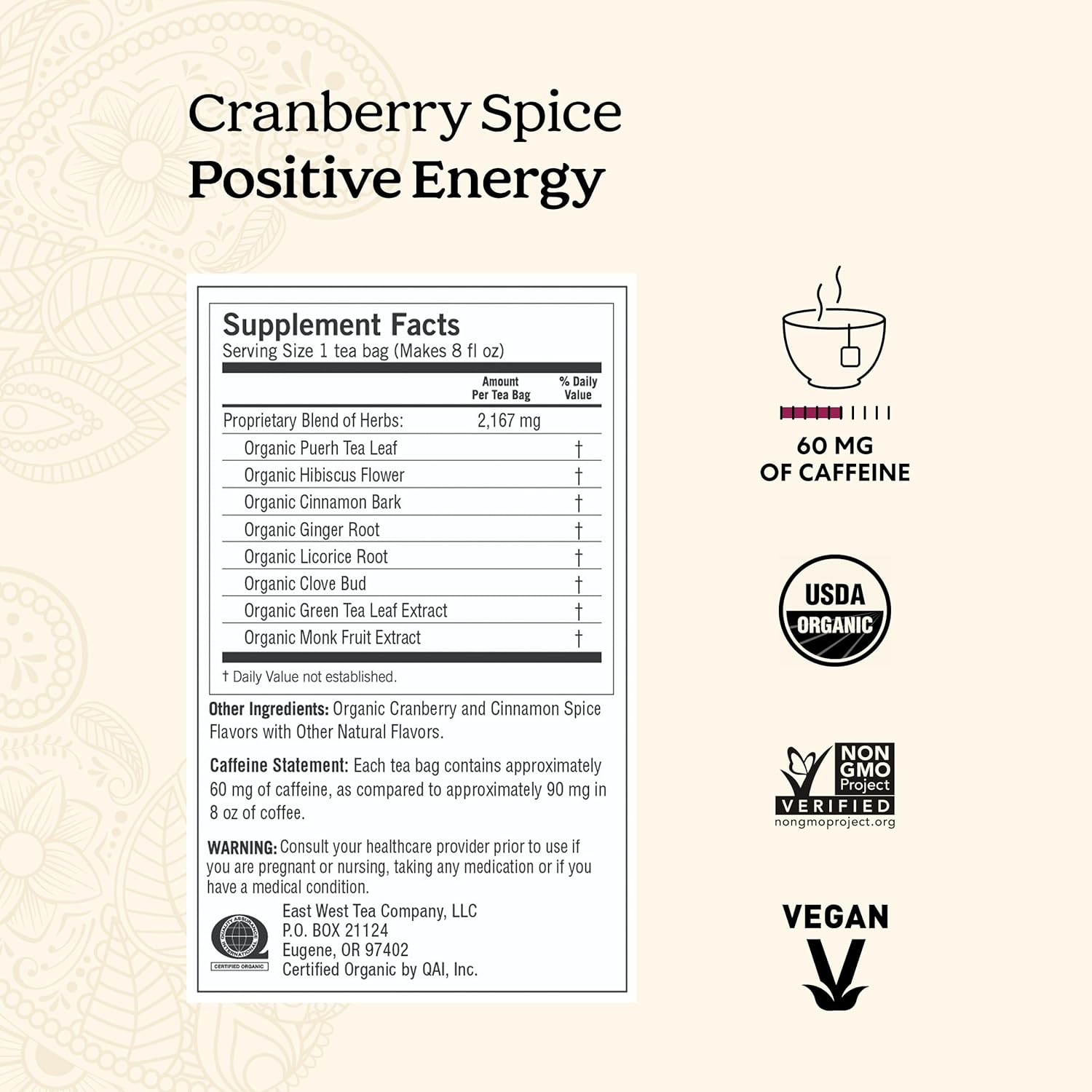 Yogi Tea Cranberry Spice Positive Energy - Organic Puerh Tea - Supports Focus & Energy - Caffeinated - Includes Cinnamon, Ginger & More - 16 Tea Bags Per Pack (4 Packs)