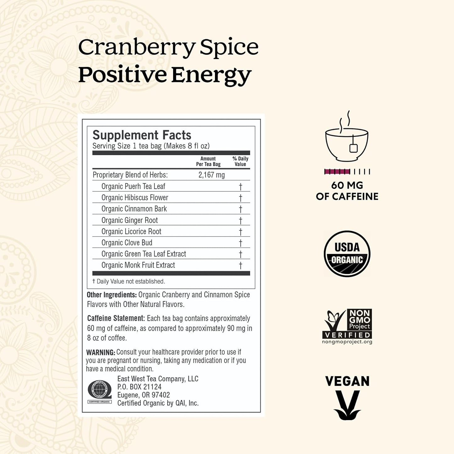Yogi Organic Cranberry Spice Positive Energy Tea, 1.27 oz | Caffeinated Holiday Blend with Puerh Tea, Ginger, Cranberry and Hibiscus to Support Focus and Physical Energy