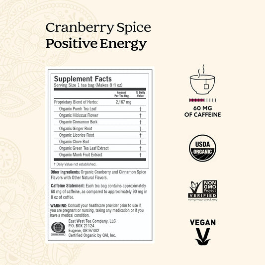 Yogi Organic Cranberry Spice Positive Energy Tea, 1.27 oz | Caffeinated Holiday Blend with Puerh Tea, Ginger, Cranberry and Hibiscus to Support Focus and Physical Energy
