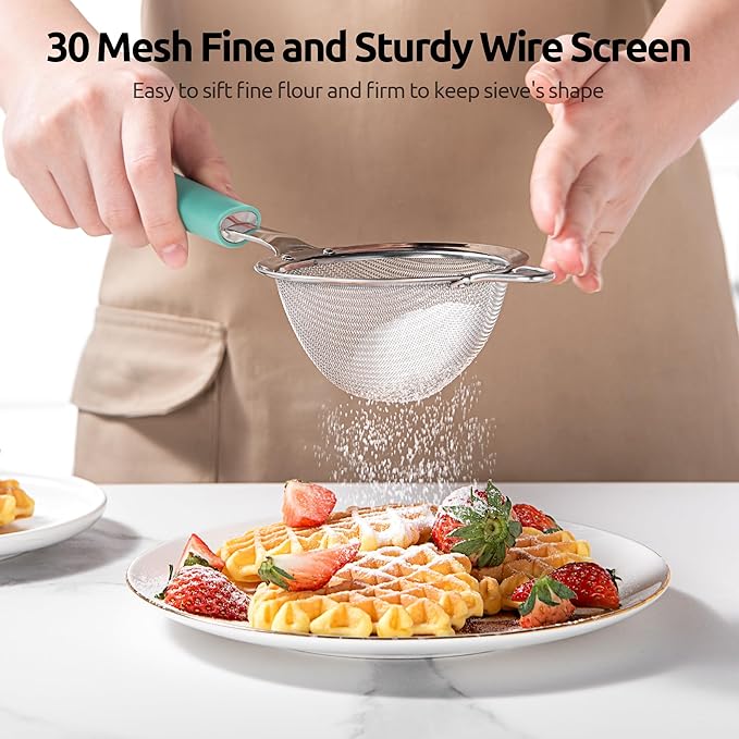 U-Taste Small Fine Mesh Strainer: 18/8 Stainless Steel 3.35in 30 Mesh Kitchen Food Sieve with Sturdy Riveted Silicone Handle