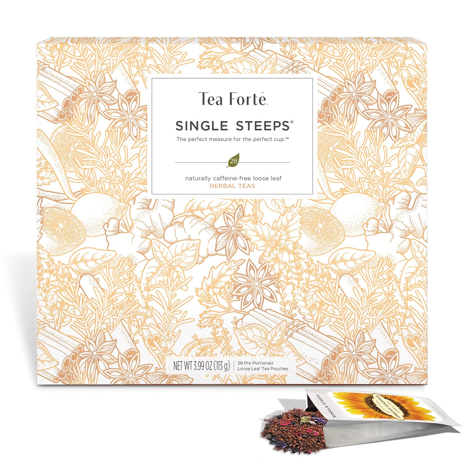 Tea Forte Single Steeps Loose Leaf Tea Sampler Tea Chest, Assorted Variety Tea Box, 28 Single Serve Pouches, Gifts for Mom, Herbal Tea