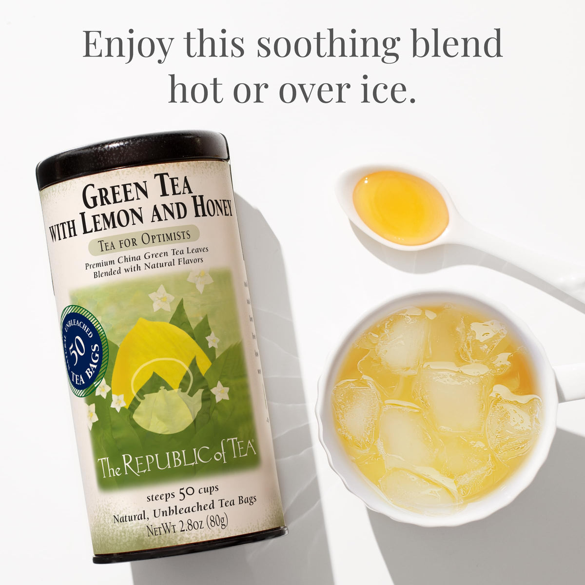 The Republic of Tea Lemon and Honey Green Tea, Low Caffeine, 50 Count