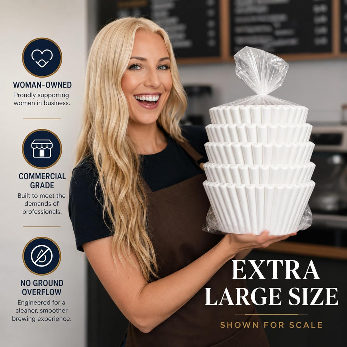 Katy’s Extra Large Commercial Coffee Filters (12.5” x 4.5”) for BUNN, Fetco &amp; Curtis 1.5–3 Gallon Coffee &amp; Tea Machines - Tall Walls, No Ground Overflow - Premium Filters for Businesses (Bulk Pack)