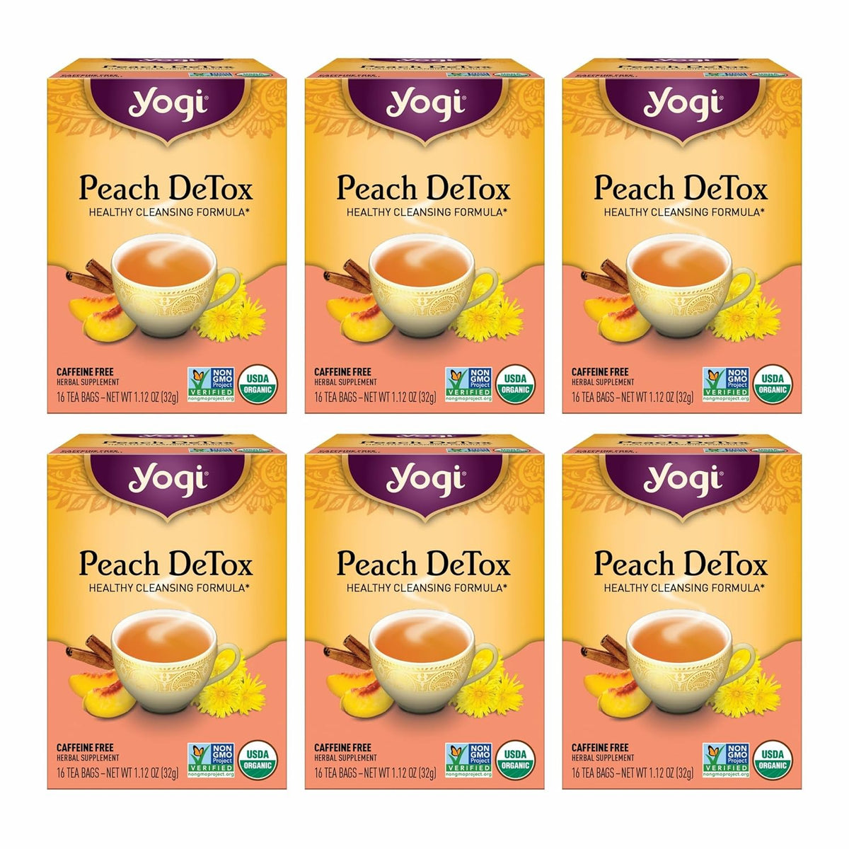 Yogi Peach DeTox Tea, 16 Tea Bags (6 Pack)
