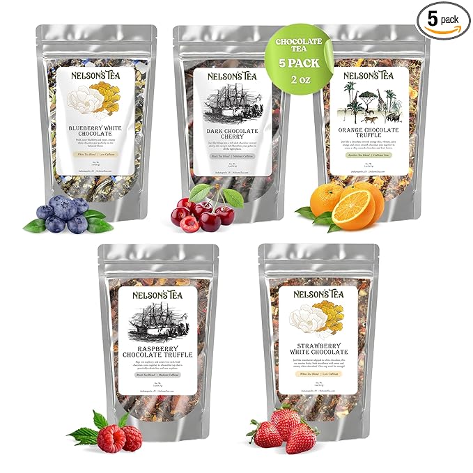 Nelson's Tea Chocolate Covered Fruit Sampler Pack Tea - Blueberry White Choc 1.6 Oz, Dark Chocolate 