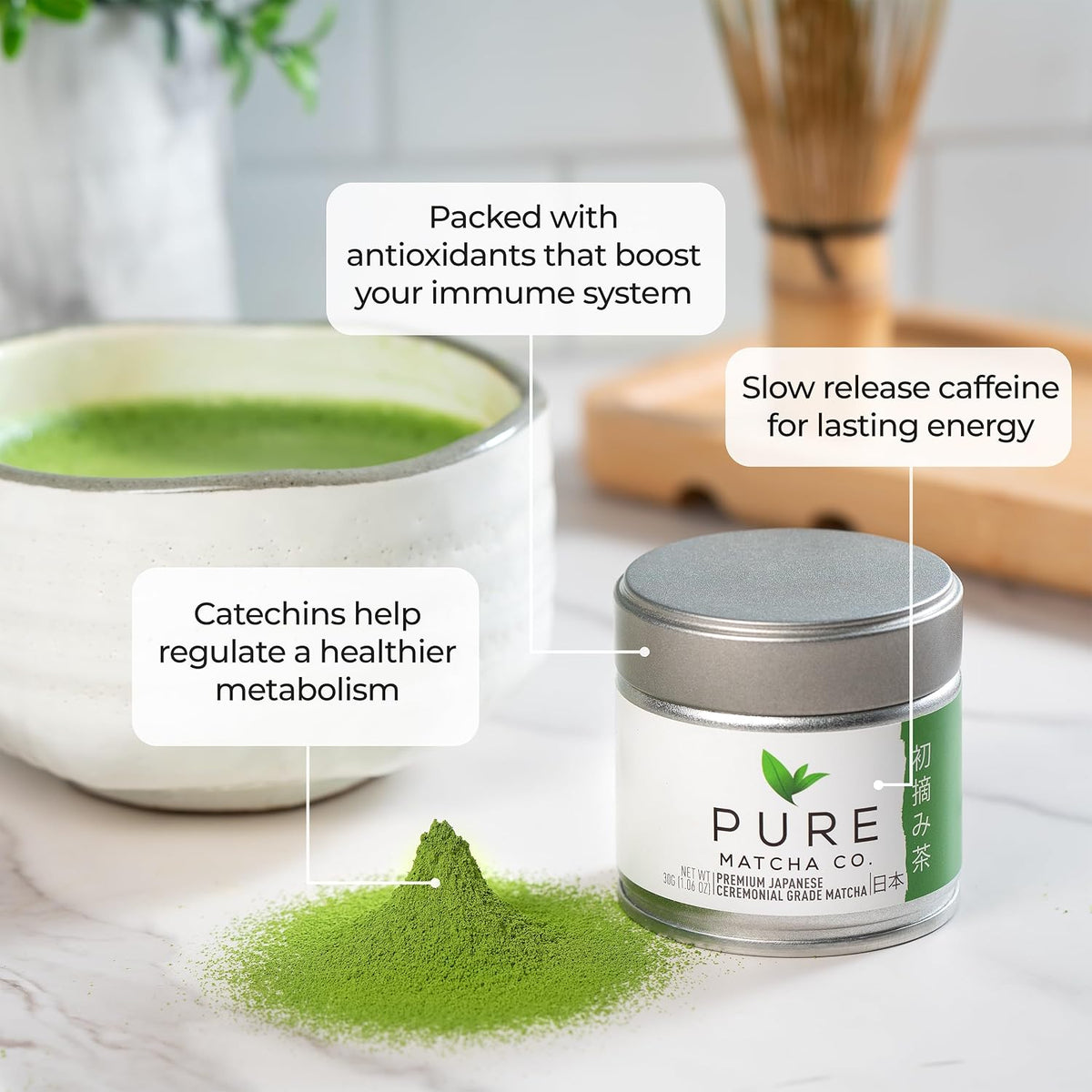 Pure Matcha Co | Premium Ceremonial Grade Matcha Green Tea Powder | Authentic Japanese Origin | Sugar Free | 30g, 1.06oz
