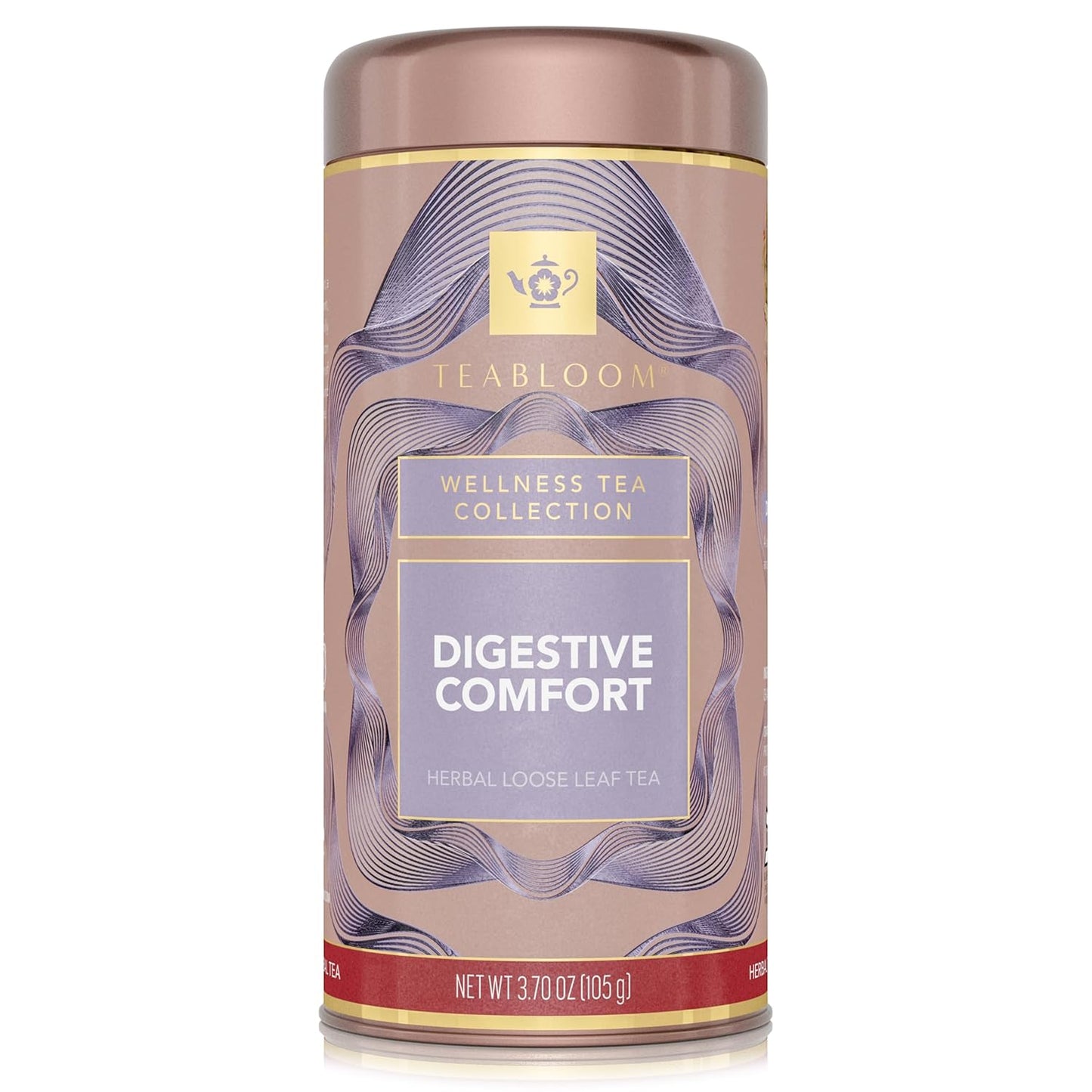 Teabloom Digestive Comfort Loose Leaf Herbal Tea with Chamomile, Fennel & Ginger | Caffeine-Free Soothing Botanical Blend | Canister Makes 35–50 Cups | Gift-Ready Reusable Tin