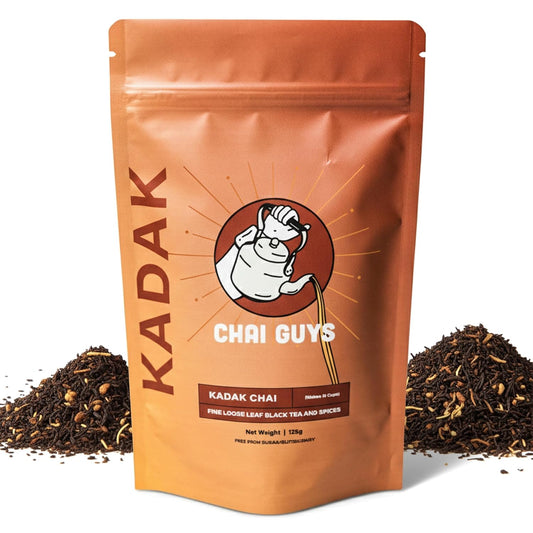 Chai Guys Karak Chai Tea – Strong Indian Black Tea Blend with Cardamom &amp; Ginger | Creamy Masala Chai Latte Mix | 7oz Sustainable Eco Pouch