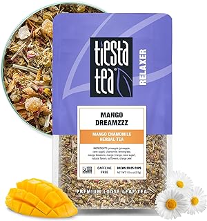 Tiesta Tea - Mango Dreamzzz Chamomile Loose Leaf Herbal Tea, Relaxing Chamomile & Lemongrass Blend, Caffeine-Free, Brew Hot or Iced, Makes Up to 25 Cups, Resealable Pouch, 1.5 Ounce
