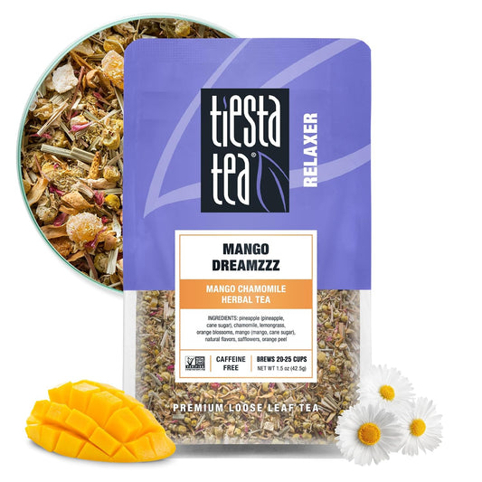 Tiesta Tea - Mango Dreamzzz Chamomile Loose Leaf Herbal Tea | Relaxing Chamomile &amp; Lemongrass Blend, Caffeine-Free, Brew Hot or Iced, Makes Up to 25 Cups, Resealable Pouch, 1.5 Ounce