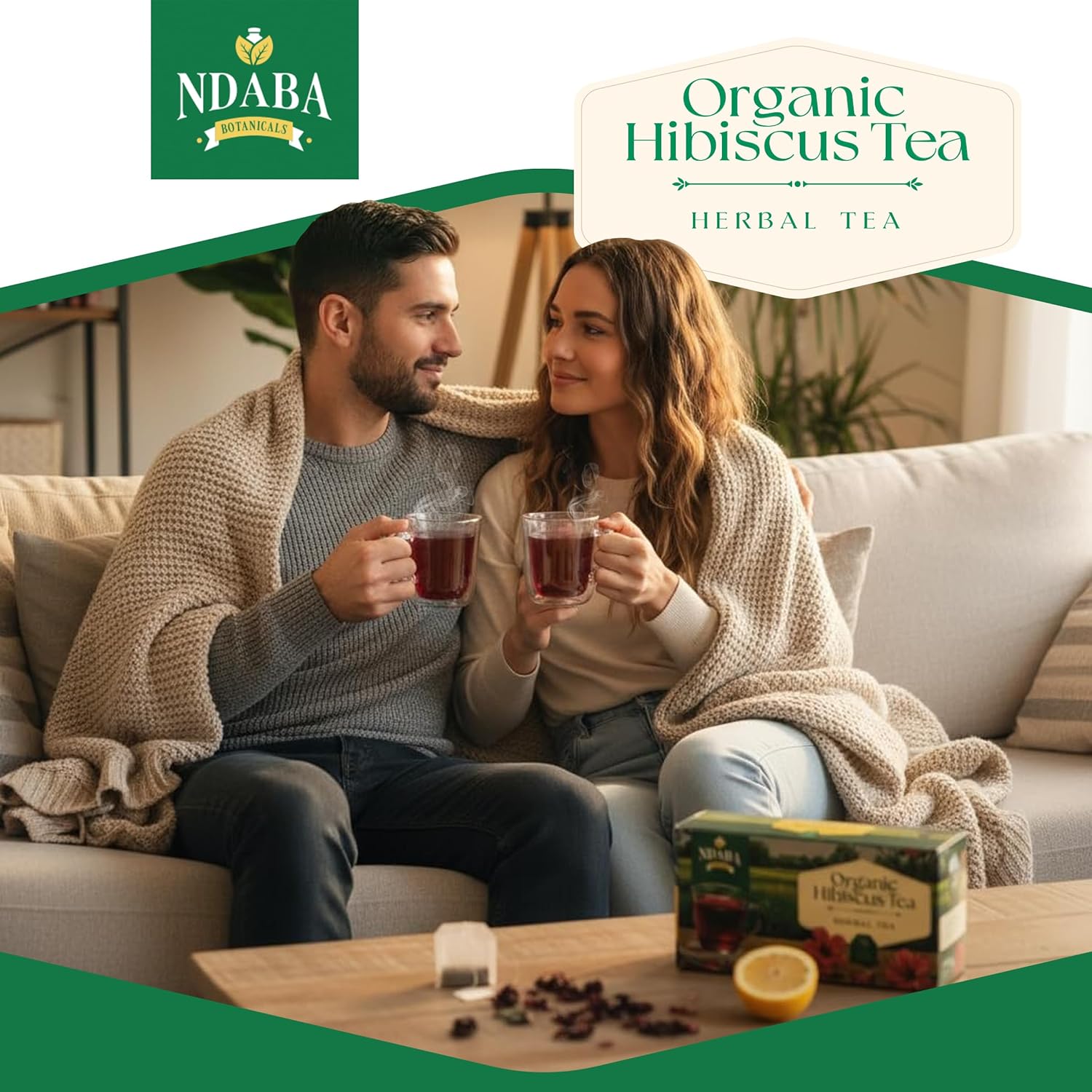 Organic Herbal Tea Bags, 35 count - Mix of Dried Hibiscus, Lemon, Ginger and Cloves herbal Tea Bags - Sugar Free - Caffeine Free - USDA Certified Organic Herbal Tea Mix