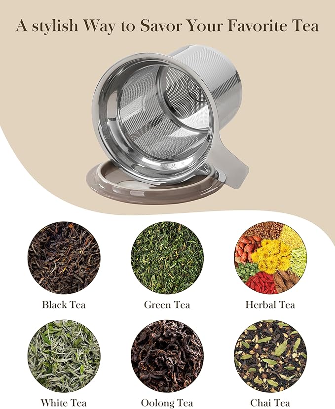 Malacasa Ceramic Tea Mug with Lid and Stainless Steel Infuser, 18 oz Large Tea Cup for Loose Leaf Tea, Heat-Resistant, Microwave & Dishwasher Safe