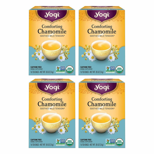 Yogi Tea Comforting Chamomile Tea - 16 Tea Bags per Pack (4 Packs) - Organic Chamomile Tea Bags - Supports a Good Night'