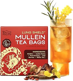 Tea Facto Lung Shield Mullein Lung Tea Bags – Whole Leaves Mullein Leaf Tea with 8 Herbs – 10 Packs