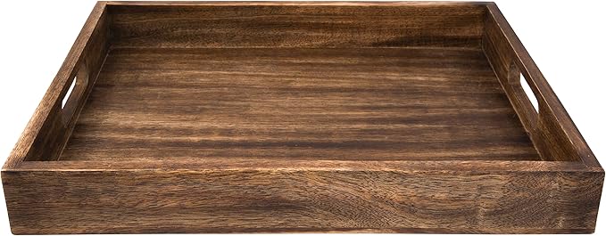 GoCraft Handmade Classic Wooden Tray – Large 16.5" Mango Wood Serving Tray with Handles – Elegant Kitchen & Dining Accessory