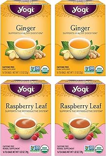 Yogi Tea Women's Wellness Variety Pack 4pk - 16 Bags per Pack (4 Packs) - Supports Moon Cycle and Digestion - Includes (2 Boxes Each) of Ginger & Raspberry Leaf - Organic Caffeine-Free Teas