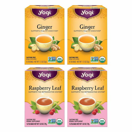 Yogi Tea Women's Wellness Variety Pack 4pk - 16 Bags per Pack (4 Packs) - Supports Moon Cycle and Digestion - Includes (2 Boxes Each) of Ginger & Raspberry Leaf - Organic Caffeine-Free Teas