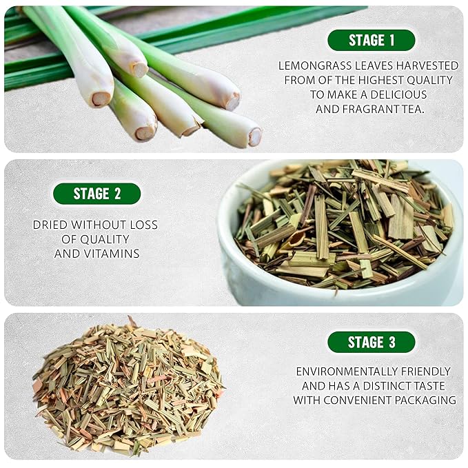 Lemongrass Leaf Loose Tea – 8oz Size (Premium Dried Lemongrass Loose Leaf Tea - 4 oz), Natural Extract Caffeine-Free Herbal Tea for Relaxation