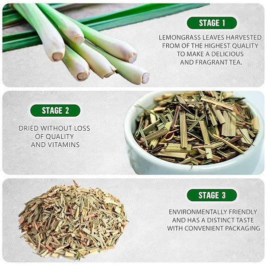 Lemongrass Leaf Loose Tea – 8oz Size (Premium Dried Lemongrass Loose Leaf Tea - 4 oz), Natural Extract Caffeine-Free Herbal Tea for Relaxation